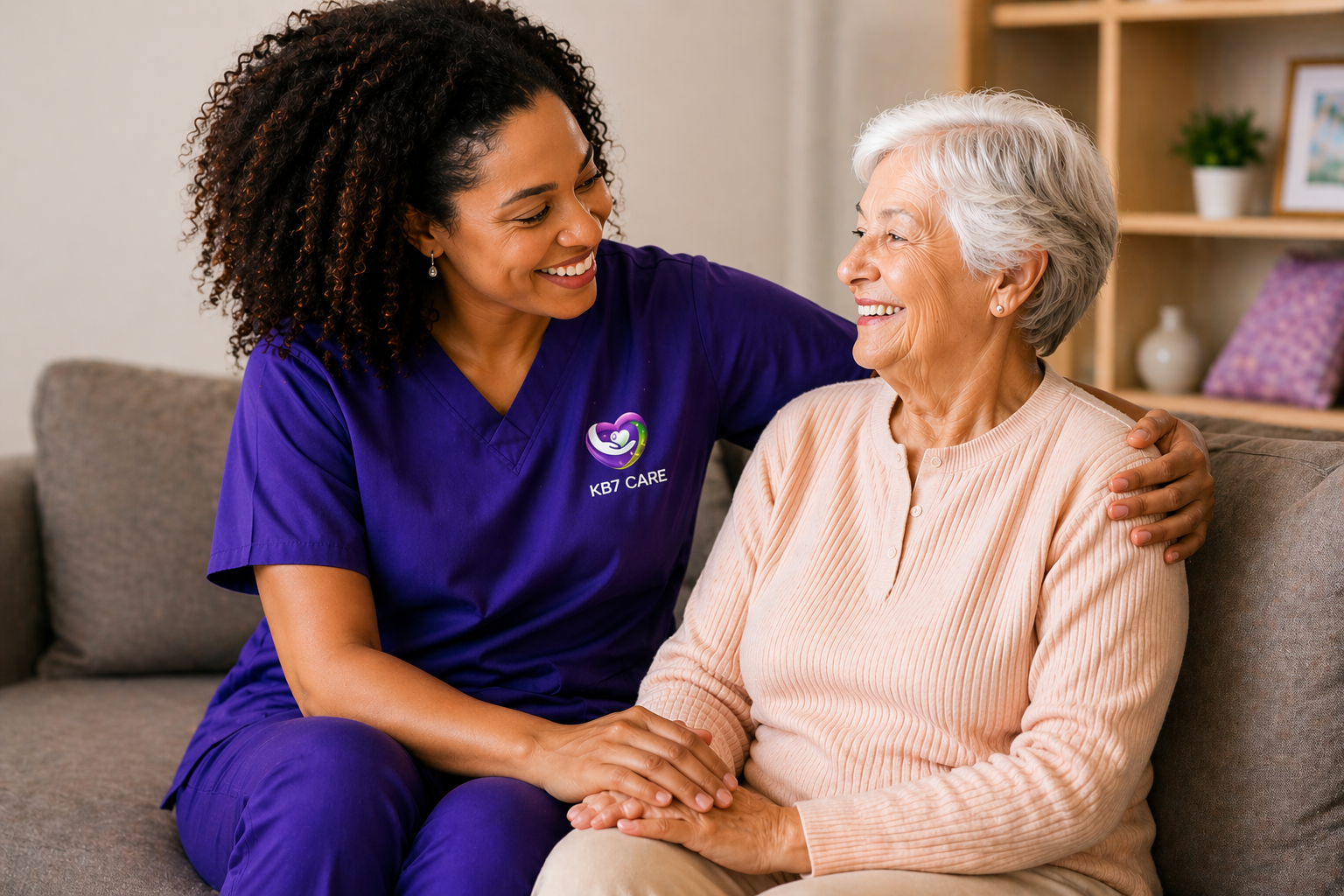 KB7 CARE support worker speaking with an older person